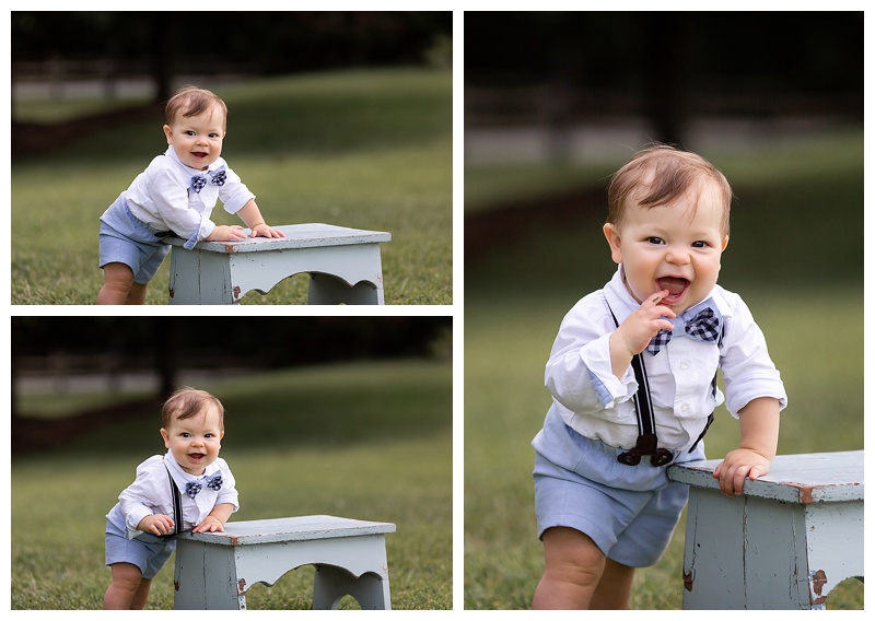 baby boy in bowtie smiling