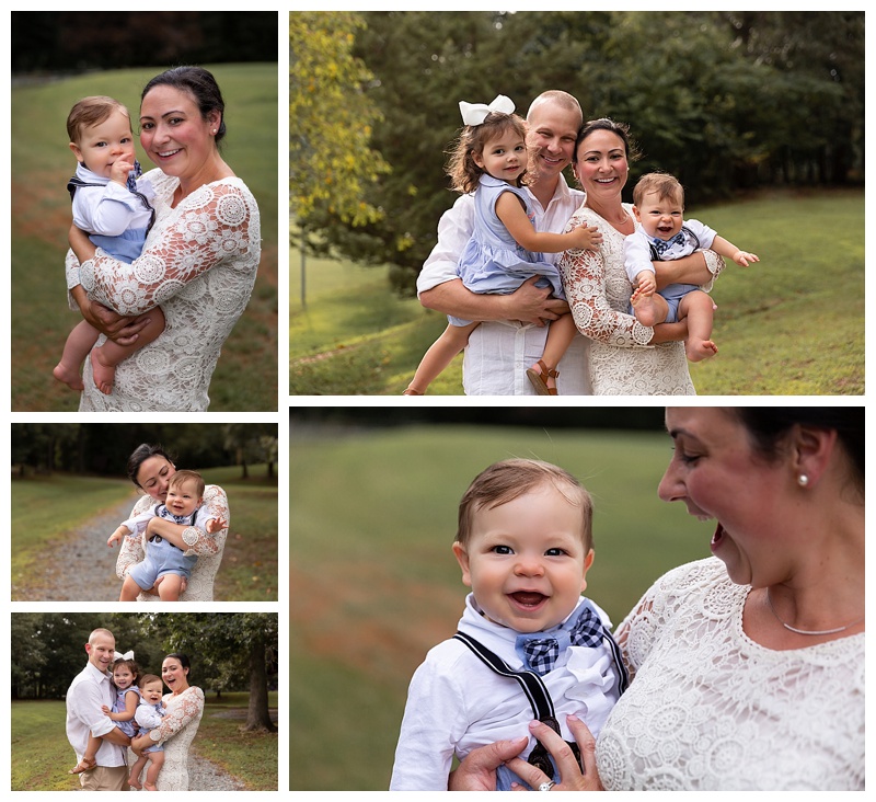 mom and dad holding their little children