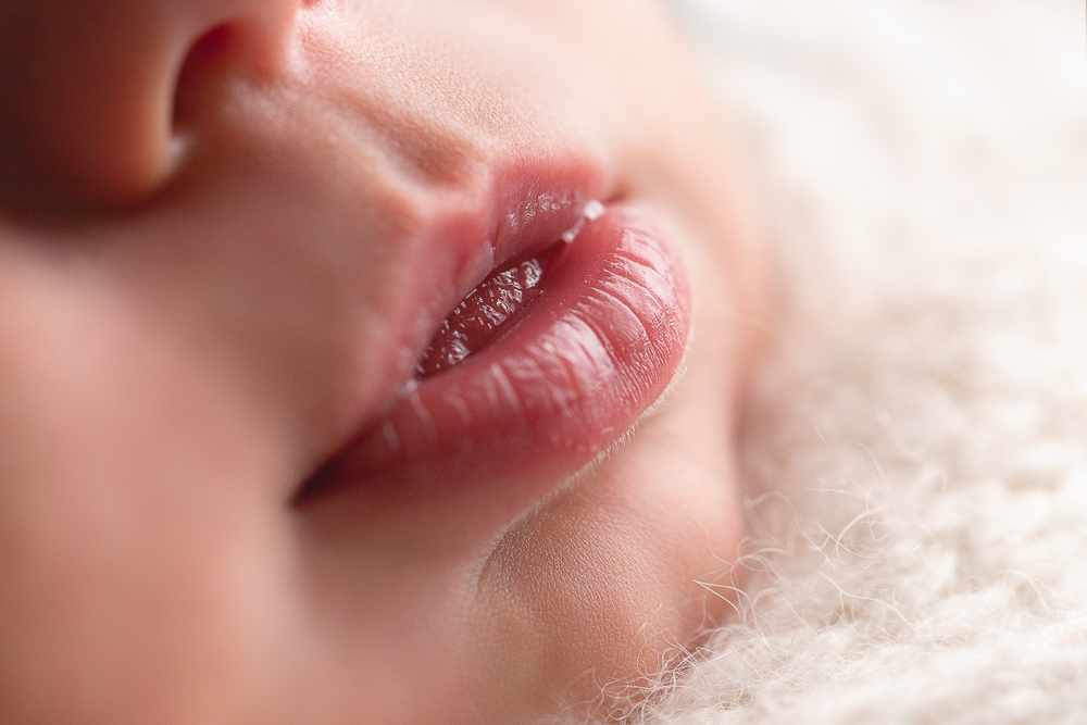close up of newborn baby lips